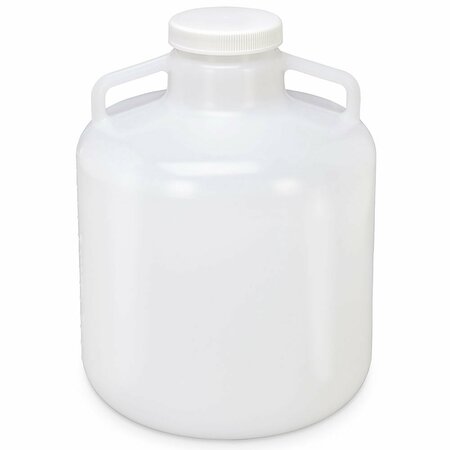 GLOBE SCIENTIFIC Carboy, Round with Handles, Wide Mouth, LDPE, White PP Screwcap, 15 Liter, Molded Graduations 7260015
